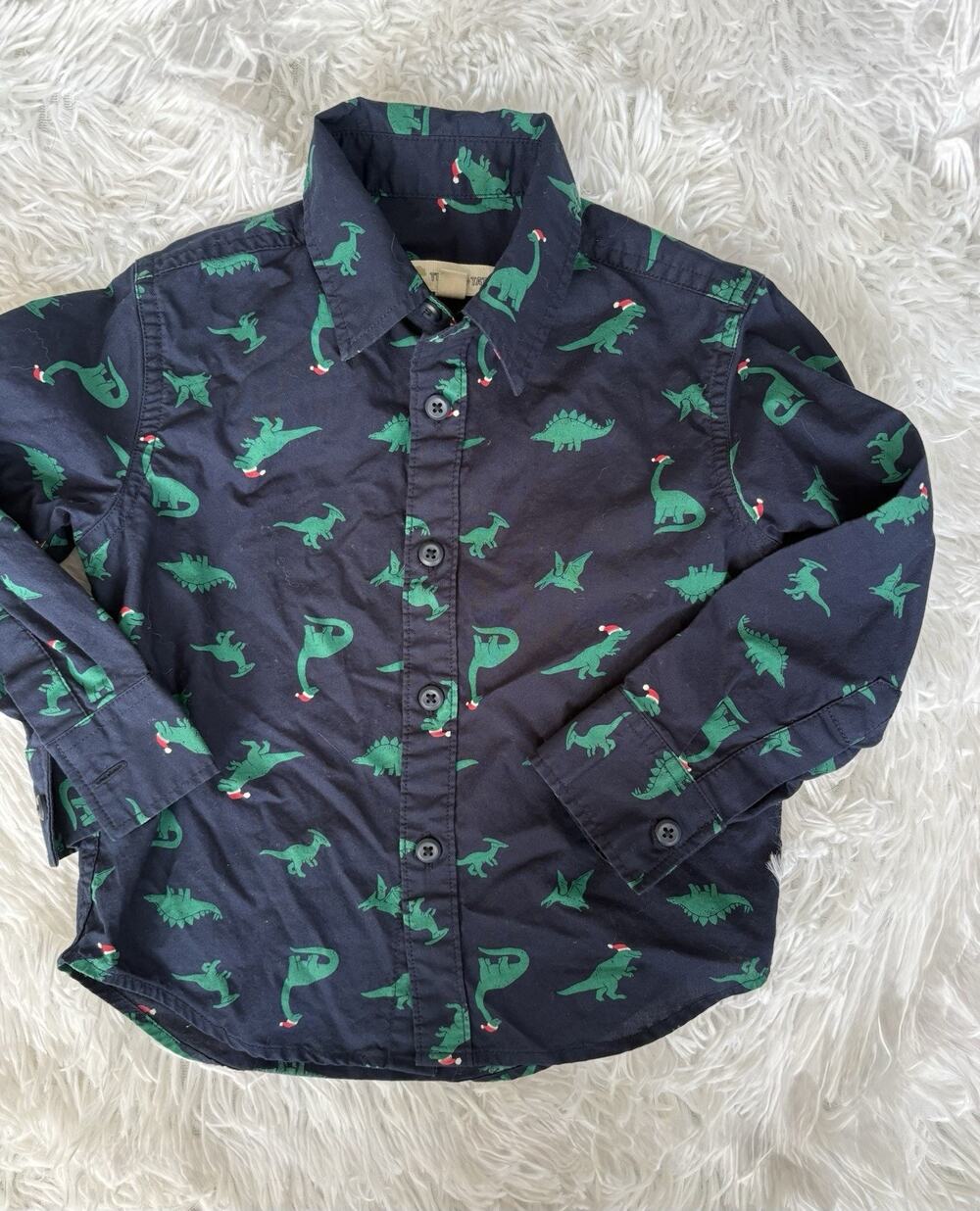 Tucker & Tate 2T Navy Dino Santa Button Down. Cute, Exc. Condition, Fun